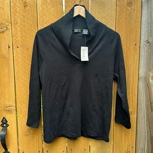 NWT Rafaella Black Mock Collar V-Neck 3-4 Top XL